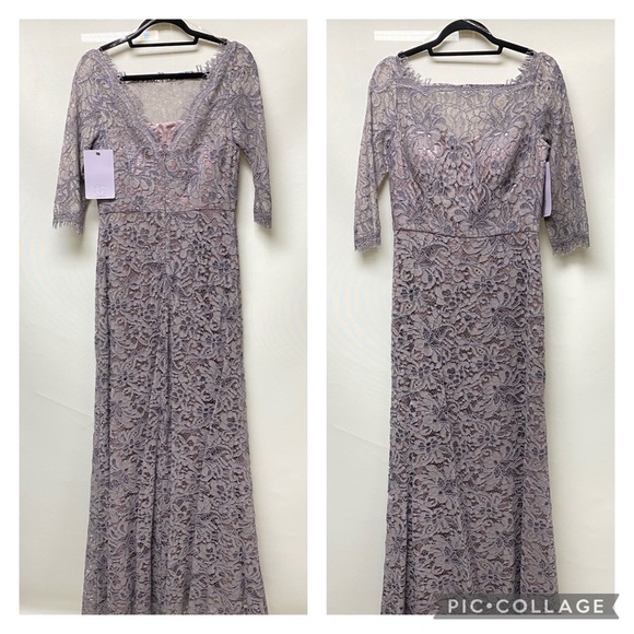 Js Collections boat neck lace A-line with 3/4 sleeves gown - Picture 3 of 5